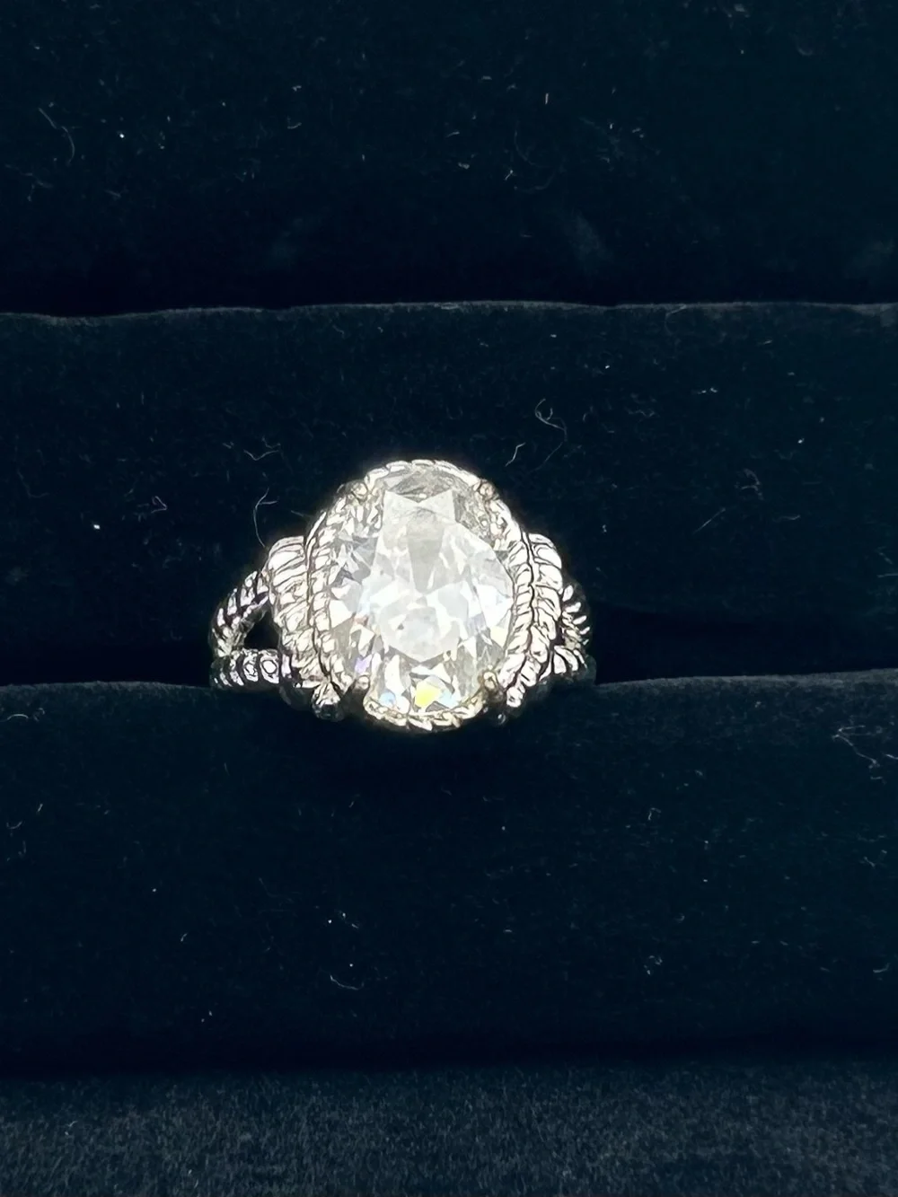 NVC Silver Twisted Rope Ring with 5 3/4 CT Clear Stone Size 8
